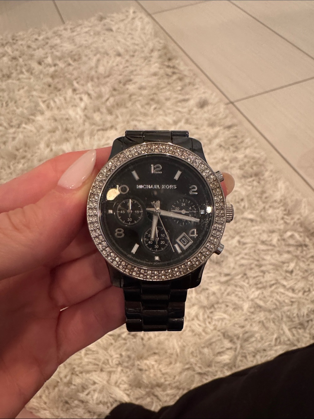 Michael Kors Black Dial Crystal Bezel Chronograph Watch